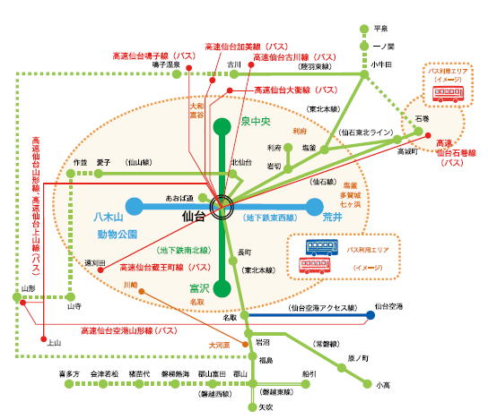 仙台市交通局 Icscaの利用エリア
