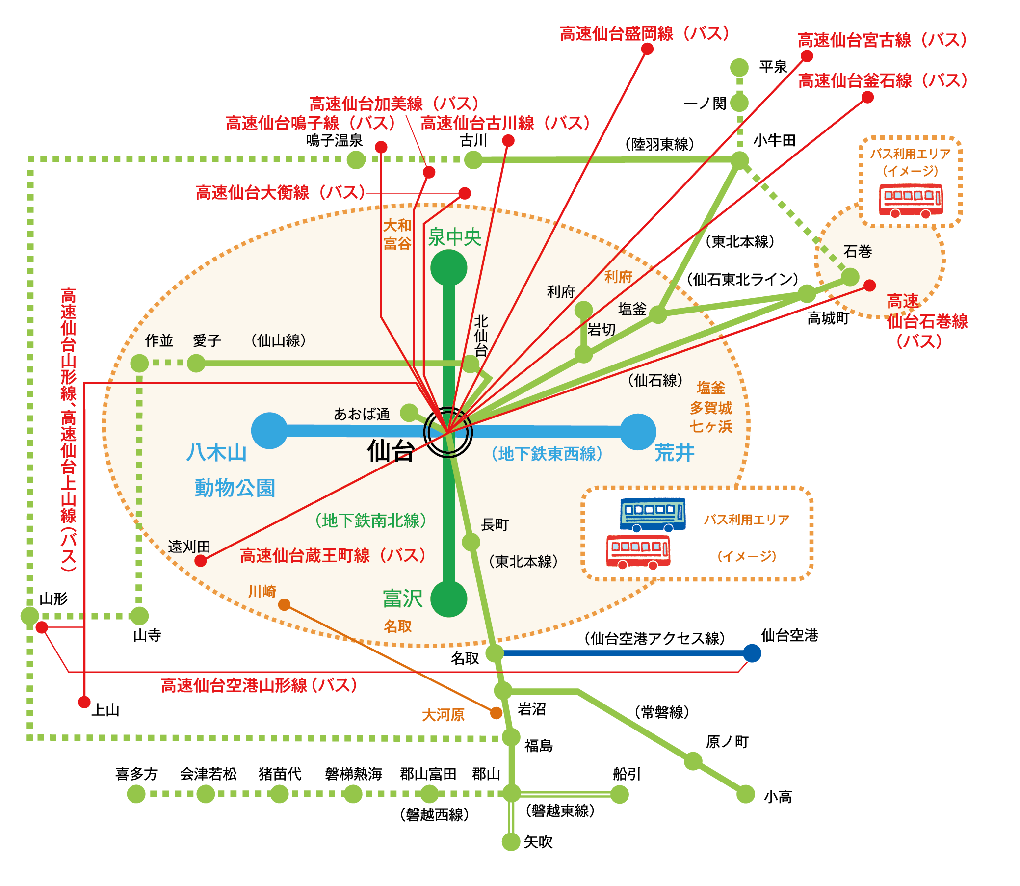 仙台市交通局 icscaの利用エリア